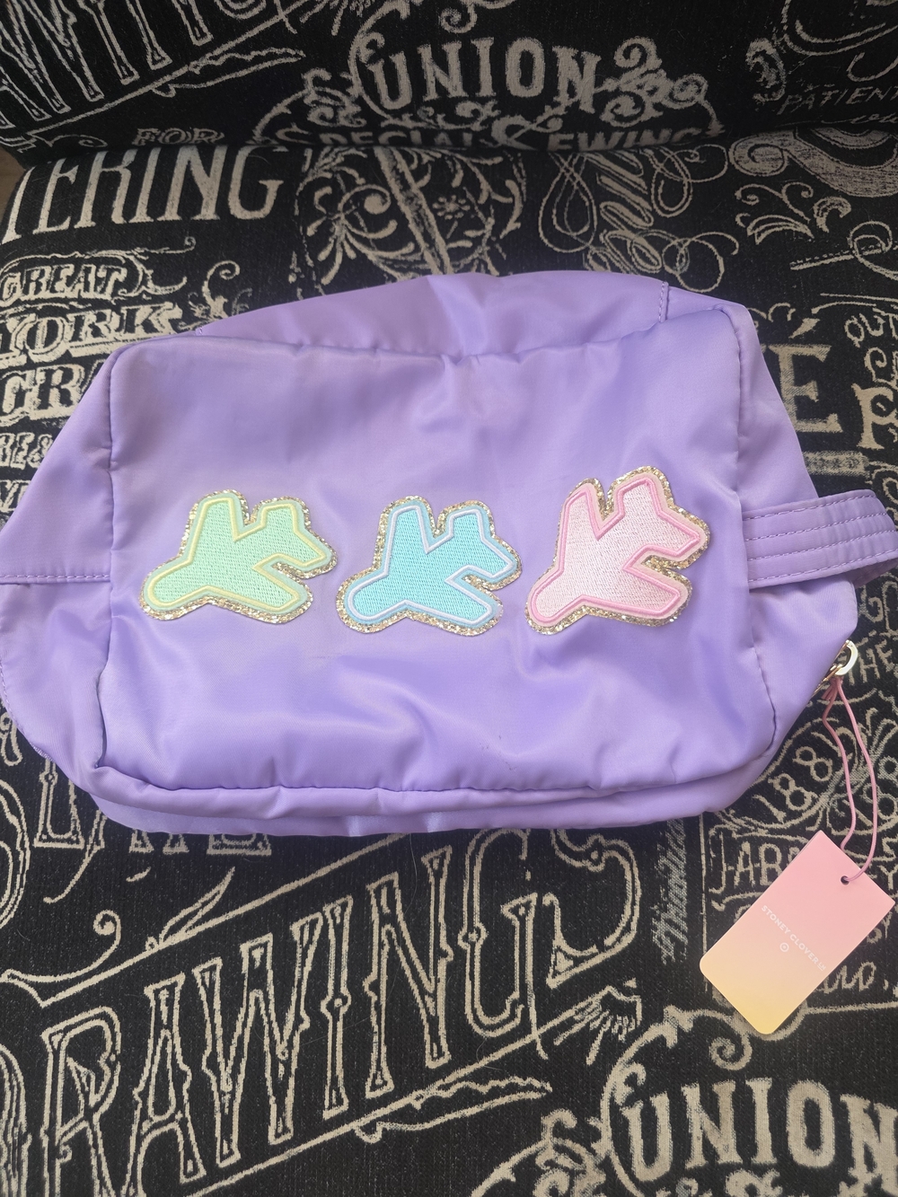 Stoney Clover Cosmetic Pouch with Pastel Airplane Patches - Picture 2 of 6
